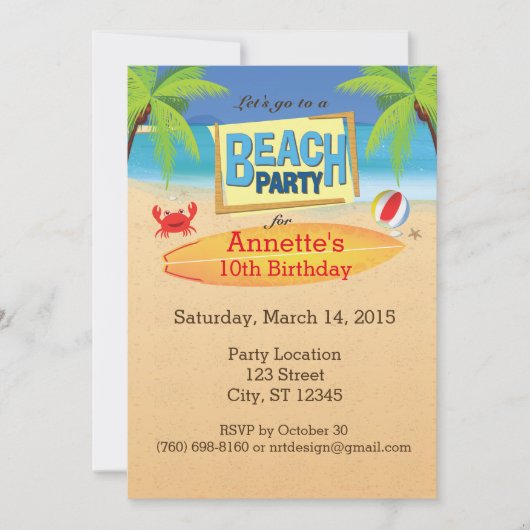 Laten we naar een strandfeest gaan kaart (Voorkant)