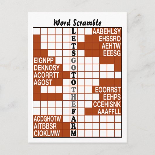 Laten we naar het Boerderij Woord Scramble gaan Briefkaart (Voorkant)