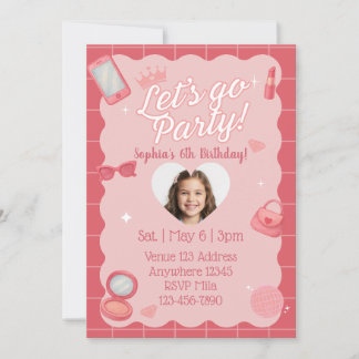 Laten we naar het feest gaan Make-up & Roze Foto V Kaart