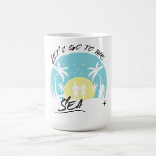 Laten we naar het Zee gaan - Retro Tropical Beach Koffiemok