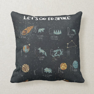 Laten we naar Poster voor ruimtetalfabet gaan Kussen