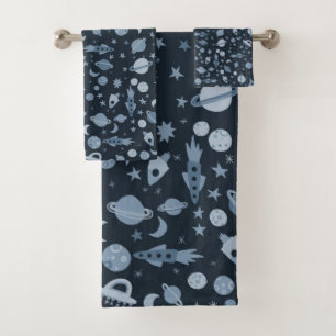 Laten we naar Space Pattern UFO Deep Blue gaan Bad Handdoek