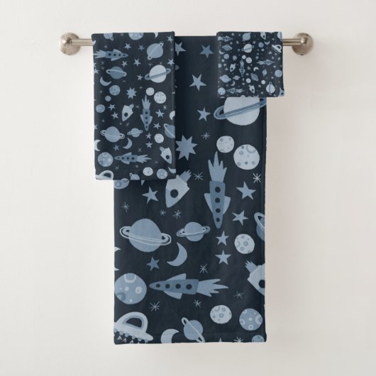 Laten we naar Space Pattern UFO Deep Blue gaan Bad Handdoek (Insitu)