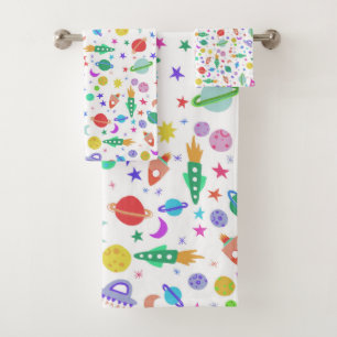 Laten we naar Space White Pattern UFO gaan Bad Handdoek