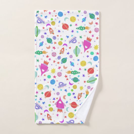 Laten we naar Space White Pattern UFO gaan Bad Handdoek (Handdoek)