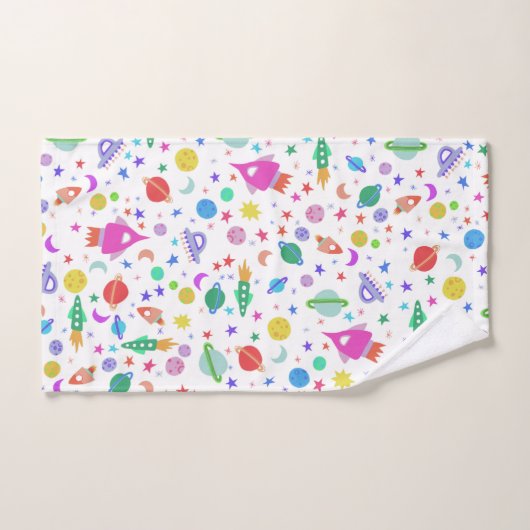 Laten we naar Space White Pattern UFO gaan Bad Handdoek (Handdoek)