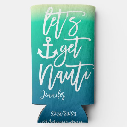 Laten we Nauti Blue Beach Bachelorette krijgen Seltzer Blikjeskoeler (Achterkant)