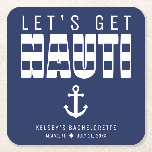 Laten we Nauti Blue vrijgezellenfeest krijgen Kartonnen Onderzetters (Voorkant)