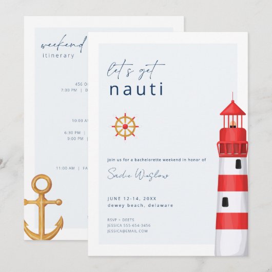 Laten we Nauti Nautical Bachelorette Party uitnodi Kaart (Voorkant / Achterkant)