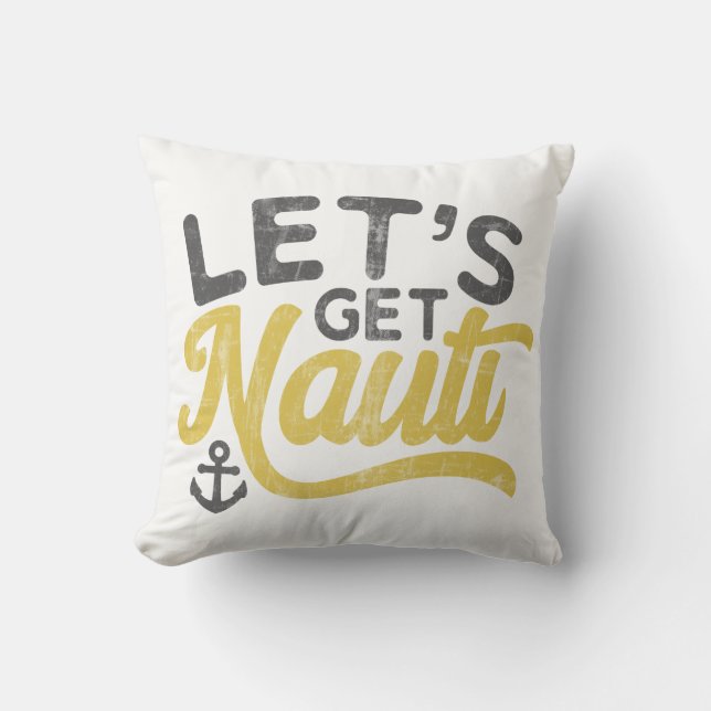 Laten we Nauti Nautical  Type Geel Geel Kussen (Voorkant)