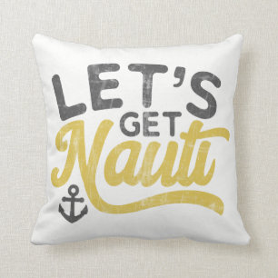 Laten we Nauti Nautical Vintage Type Grijs Geel ga Kussen