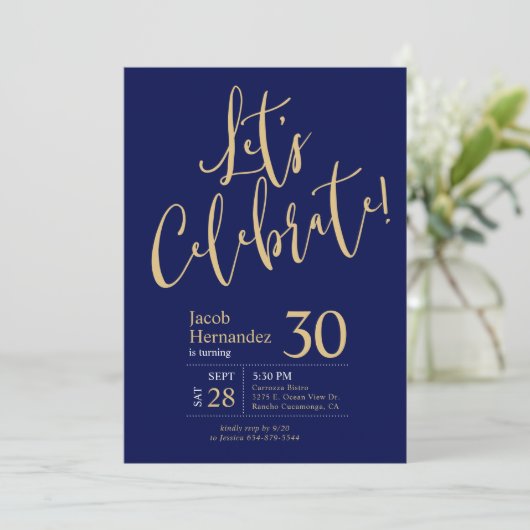 Laten we Navy Blue Gold 30e verjaardag vieren Kaart (Staand voorkant)
