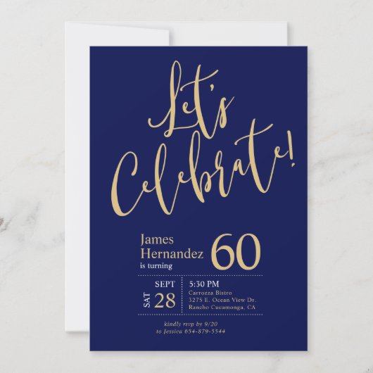 Laten we Navy Blue Gold 60e verjaardagsfeest viere Kaart (Voorkant)