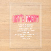 Laten we Neon Generic elke gelegenheid feesten Acryl Uitnodigingen (Voorkant)