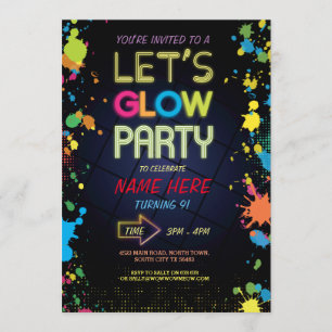 LATEN WE NEON PAINT KIDS BIRTHDAY PARTIJ VERZOEKEN KAART
