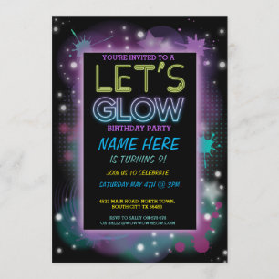 LATEN WE NEON PAINT KIDS BIRTHDAY PARTIJ VERZOEKEN KAART