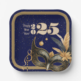 Laten we nieuwjaarsfeest Glamoureus Blauw en zwart Papieren Bordje