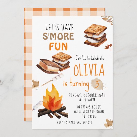 Laten we nog meer leuke kampvuur verjaardagsuitnod kaart (Voorkant / Achterkant)