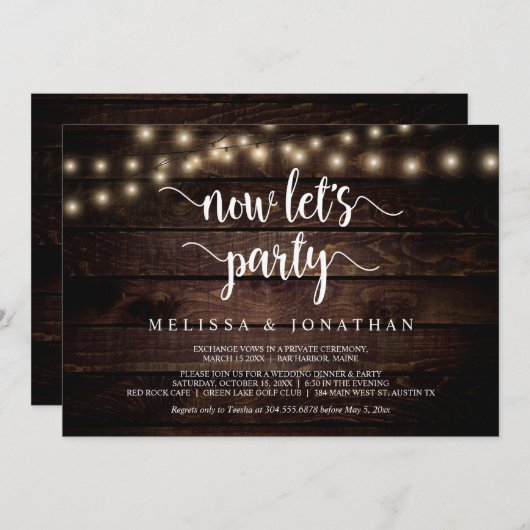 Laten we nu een feest houden, Rustic Wedding Elope Kaart (Voorkant / Achterkant)