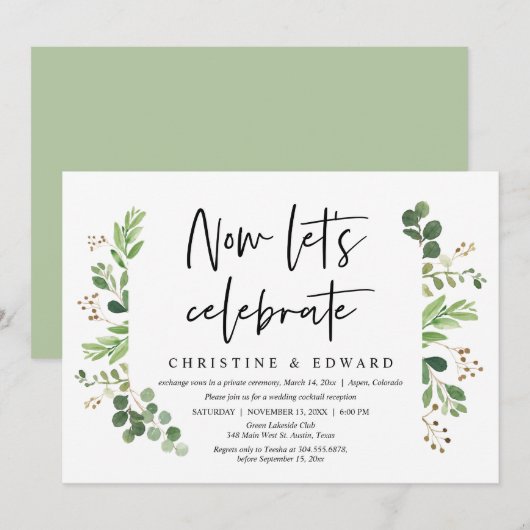 Laten we nu feest vieren, Bruiloft Elopement Feest Kaart (Voorkant / Achterkant)