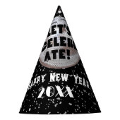 Laten we NYE Black en Silver Glitter Disco vieren Feesthoedjes (Voorkant)