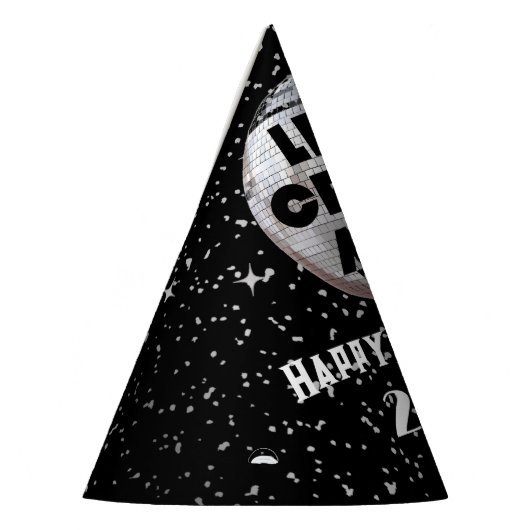 Laten we NYE Black en Silver Glitter Disco vieren Feesthoedjes (Links)