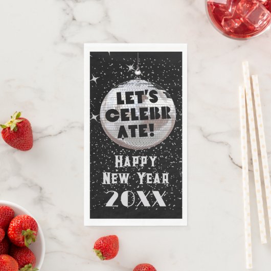 Laten we NYE Disco Ball Zwart vieren Servet (Insitu)