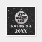 Laten we NYE Disco Ball Zwart vieren Servet (Voorkant)