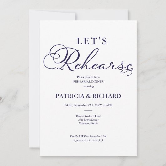 Laten we oefenen bruiloft repetitie diner kaart (Voorkant)