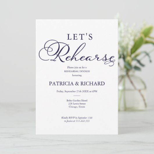 Laten we oefenen bruiloft repetitie diner kaart (Staand voorkant)