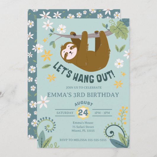 Laten we Oerwoud Sloth Verjaardag ophangen Kaart (Voorkant / Achterkant)