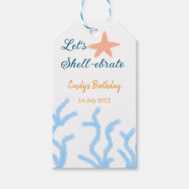 Laten we onder het zee de blauwe verjaardag vieren cadeaulabel