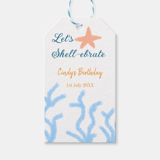 Laten we onder het zee de blauwe verjaardag vieren cadeaulabel (Voorkant)