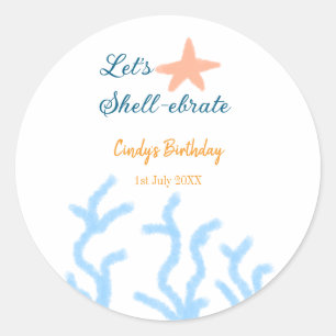 Laten we onder het zee de blauwe verjaardag vieren ronde sticker