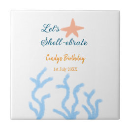 Laten we onder het zee de blauwe verjaardag vieren tegeltje