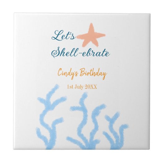 Laten we onder het zee de blauwe verjaardag vieren tegeltje (Voorkant)