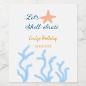 Laten we onder het zee de blauwe verjaardag vieren wijn etiket (Enkel label)
