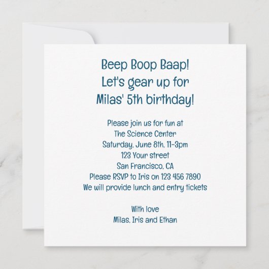 Laten we ons opmaken voor robotverjaardag, wetensc kaart (Achterkant)