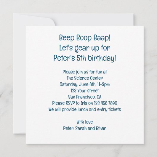 Laten we ons opmaken voor robotverjaardag, wetensc kaart (Achterkant)