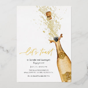Laten we op de champagne bruiloft toasten folie uitnodiging