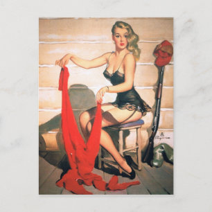Laten we op jacht gaan - Vintage Pin-up Kunst Briefkaart