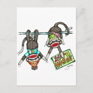 Laten we ophangen - Sock Monkeys Briefkaart
