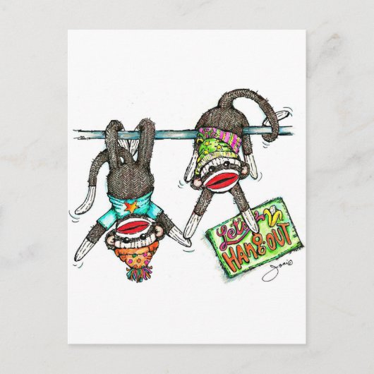 Laten we ophangen - Sock Monkeys Briefkaart (Voorkant)
