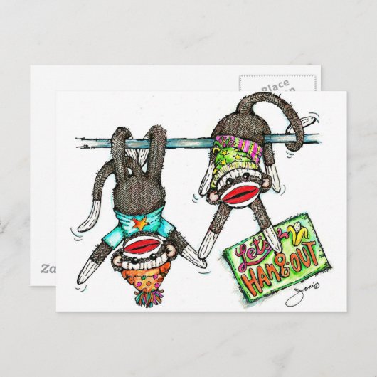 Laten we ophangen - Sock Monkeys Briefkaart (Voorkant / Achterkant)