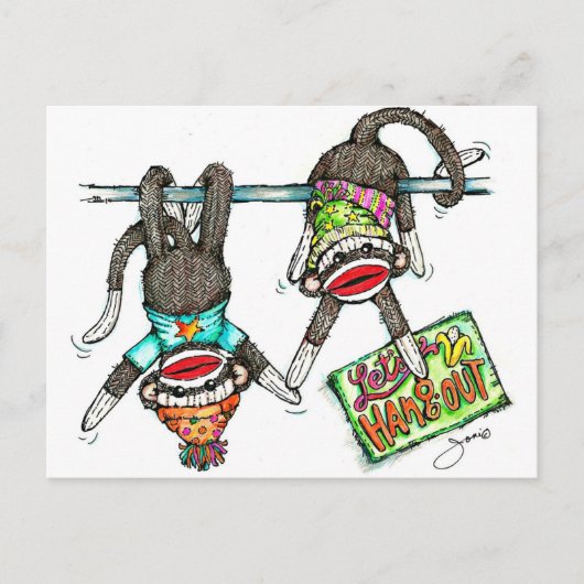 Laten we ophangen - Sock Monkeys Briefkaart (Voorkant)