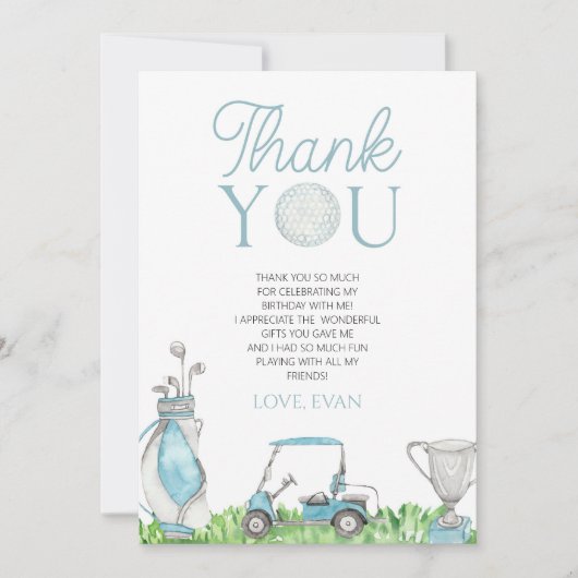 Laten we Par-T-shirt Blue Golf verjaardagsfeestje Bedankkaart (Voorkant)