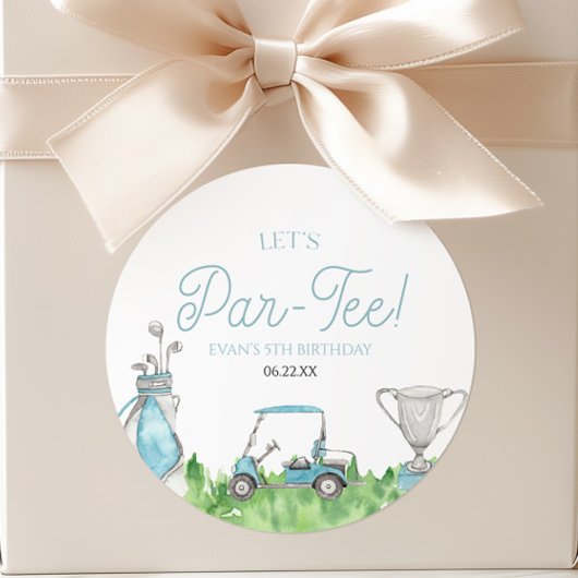 Laten we Par-T-shirt Blue Golf verjaardagsfeestje Ronde Sticker