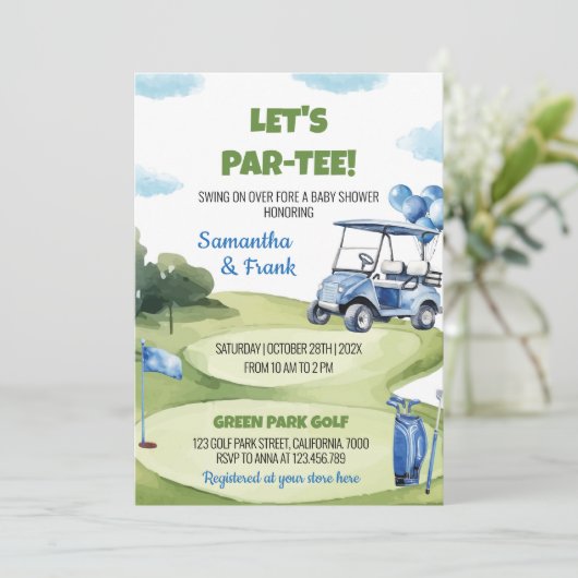 Laten we Par-T-shirt Classic Golf Boy Party Baby s Kaart (Staand voorkant)