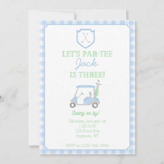 Laten we Par-T-shirt Golf 3rd Birthday uitnodigen Kaart (Voorkant)