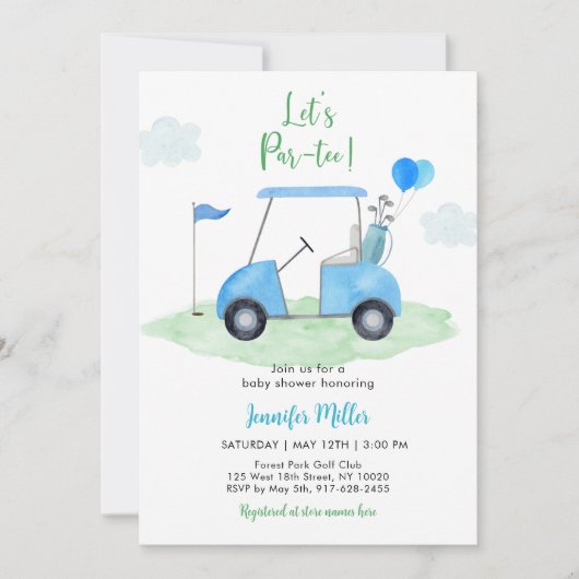 Laten we Par-t-shirt Golf Baby shower Kaart (Voorkant)